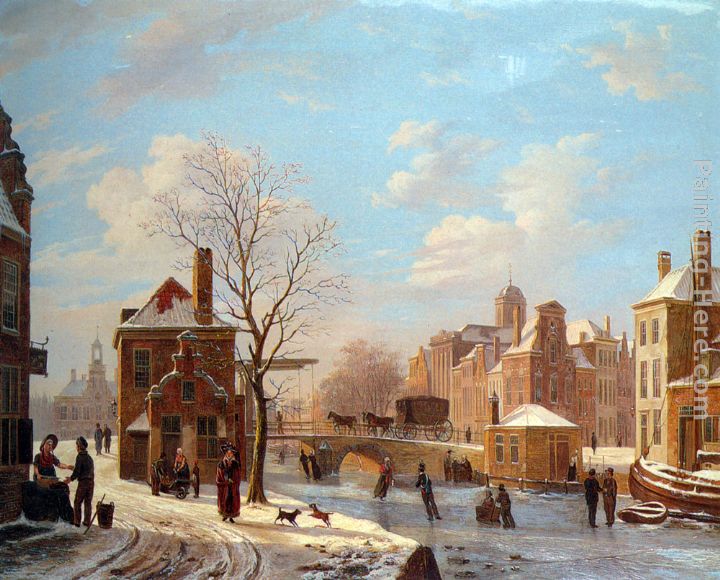 A Dutch Town Scene in Winter painting - Bartholomeus Johannes Van Hove A Dutch Town Scene in Winter art painting